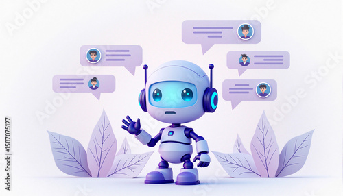 3D Chatbot Robot with Speech Bubbles – Friendly Virtual Assistant Illustration
