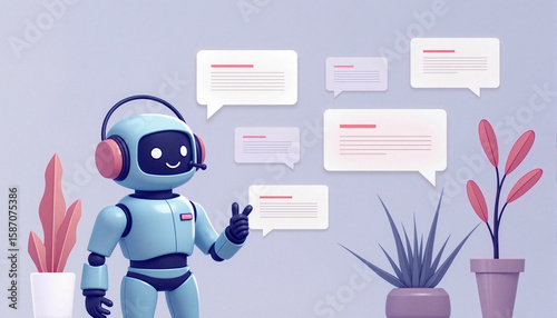 3D Chatbot Robot with Speech Bubbles – Friendly Virtual Assistant Illustration