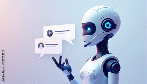 3D Chatbot Robot with Speech Bubbles – Friendly Virtual Assistant Illustration