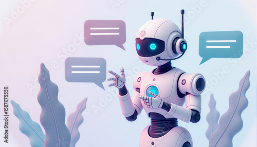 3D Chatbot Robot with Speech Bubbles – Friendly Virtual Assistant Illustration