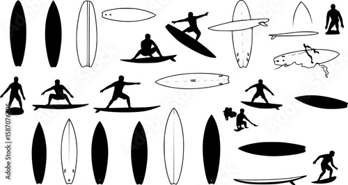 Surfboard vector set, surfing silhouettes, surfboard silhouettes, ords