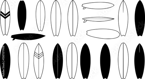 Surfboard vector set, surfing silhouettes, surfboard silhouettes