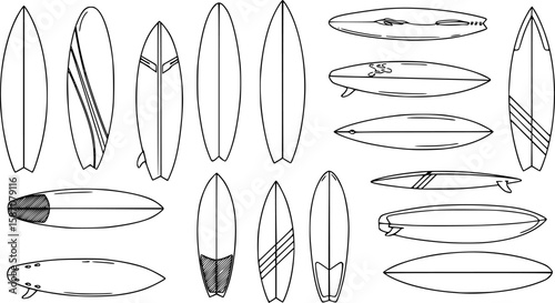 Surfboard vector set, surfing silhouettes, surfboard silhouettes