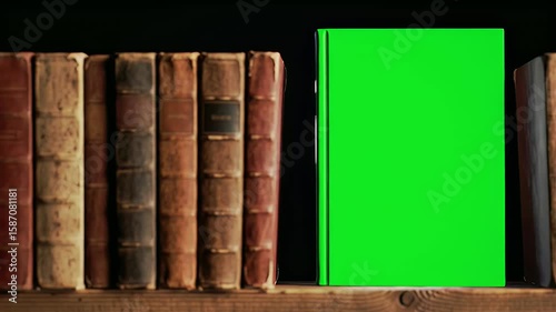 Green screen mockup amongst vintage books
