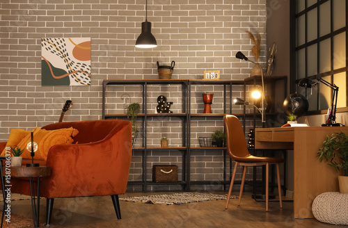 Interior of dark room with ...
