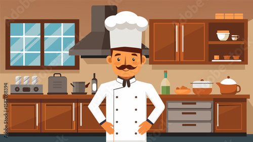 The kitchen is a chefs dream with stateoftheart appliances and custom cabinetry made from handselected hardwoods for a luxurious and functional space.. Vector illustration