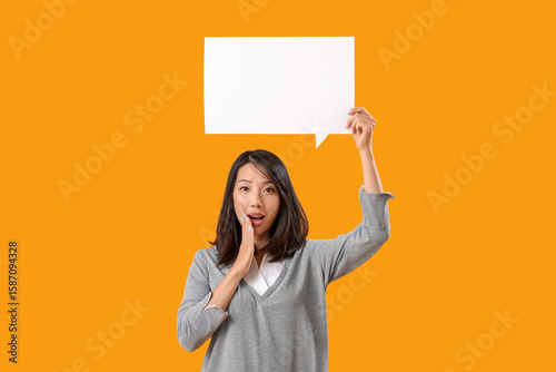 Surprised Asian woman with ...