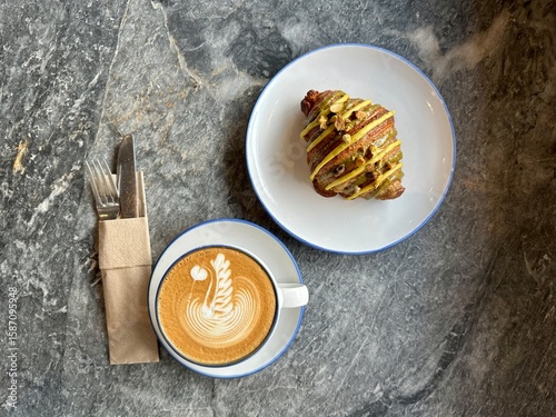 latte art croissant cafe coffee shop bakery morning coffee pastry