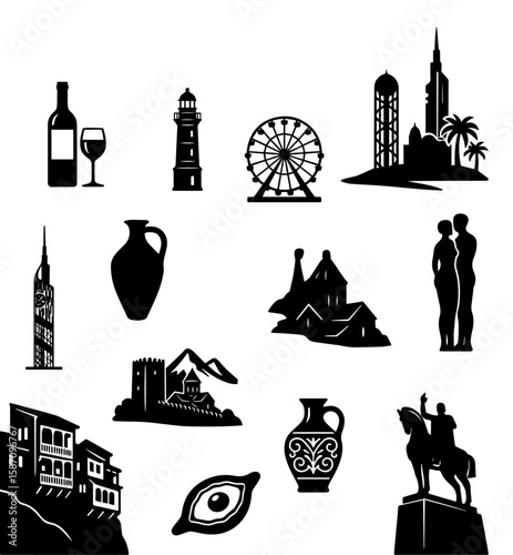 Silhouette Collection of Georgian Landmarks, Culture, and Cuisine