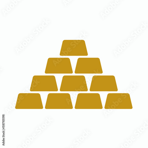 A stack of ten gold bars arranged in a pyramid shape against a white background