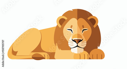 A stylized male lion with a goldenbrown mane lying down peacefully with its eyes closed