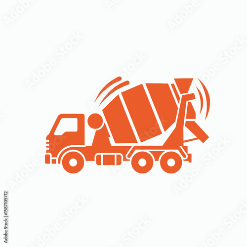 A stylized orange icon of a cement mixer truck in motion