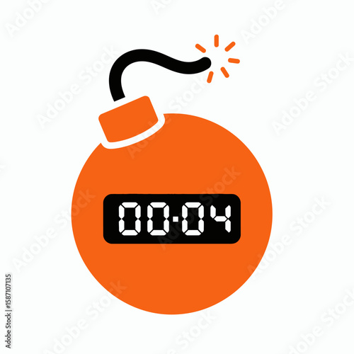 An orange cartoon time bomb with a lit fuse and a digital timer counting down from four seconds
