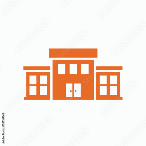 An orange icon of a school or office building