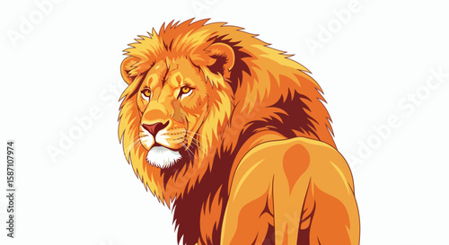 Stylized illustration of a majestic male lion with a full mane looking back over its shoulder
