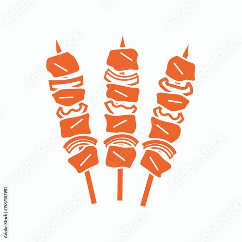 Three orange meat kebabs on skewers depicted in a flat minimalist style