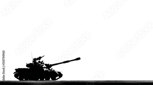 Black Silhouette of a Military Tank with Cannon Facing Forward