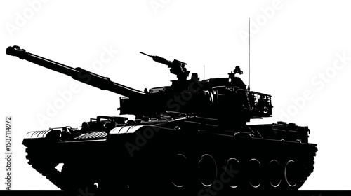 Black Silhouette of a Military Tank with Cannon Facing Forward