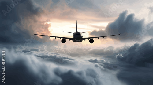 Silhouette of Commercial Airplane Flying Above Clouds