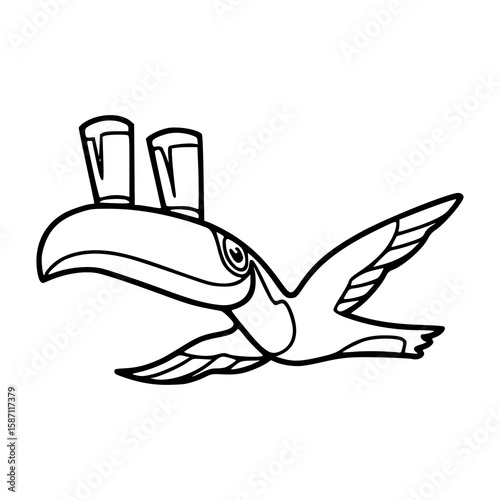 cartoon flying toucan with beer glasses