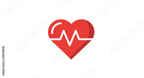 A simple, red heart icon with a white electrocardiogram line, representing health and vitality.