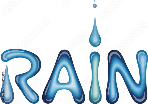 Rain Illustration Vector Drawing With Water Drops in Sky Blue Hue Design on Clear Surface.