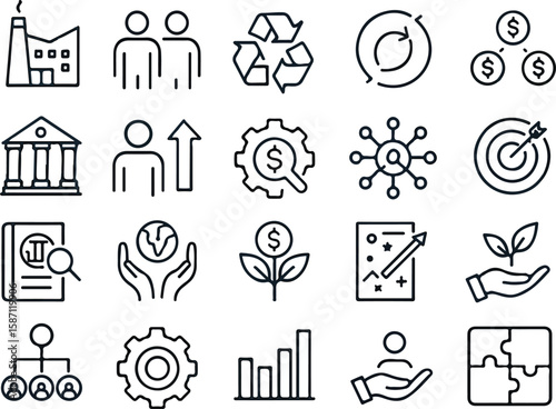 ESG concept environmental, social, and corporate governance related editable stroke outline icons set isolated on white background flat vector illustration. Pixel perfect