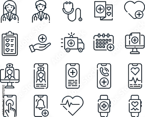 Telemedicine and virtual doctor related editable stroke outline icon isolated on white background flat vector illustration