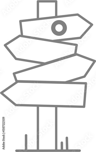 A simple, gray line drawing of a signpost with multiple blank arrow-shaped signs pointing in different directions.