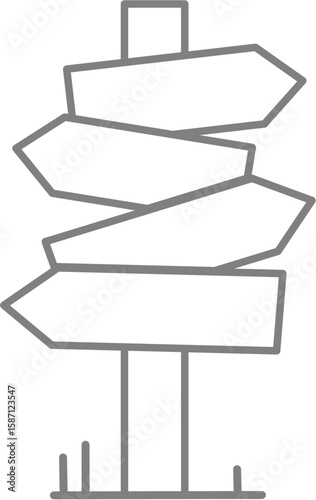 A simple illustration of a weathered wooden post with multiple blank directional signs.