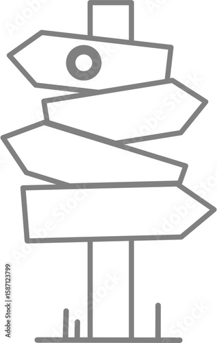 A simple illustration of a weathered wooden signpost with four blank directional arrows, indicating choices or paths.