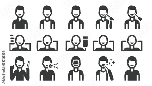 Collection of Pictograms Representing Various Actions Performed by People Health and Hygiene Related Activities