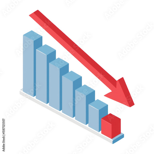 Isometric Bar Chart with Declining Arrow on transparent background Free Download Isometric Bar Chart with Declining Arrow on transparent background - GFXLoad