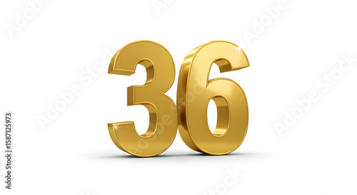 Golden Number Thirty Six Gleaming on White Background