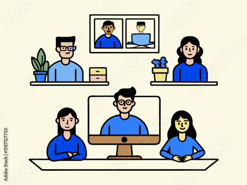 Diverse group of people collaborating and communicating remotely through video calls