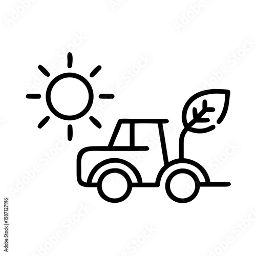 An eco-friendly vehicle, powered by the sun, represents a greener future, illustrated with a minimalist style, showcasing environmental awareness.