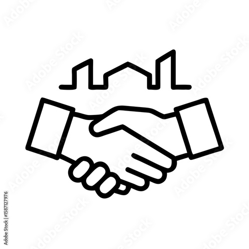 A symbolic representation of partnership, depicting two hands clasped in a firm handshake against a backdrop of stylized buildings, a powerful visual statement.