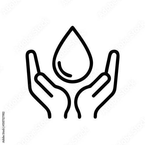 A minimalist representation of caring hands cradling a pristine water droplet, evoking themes of conservation, sustainability, and environmental responsibility.