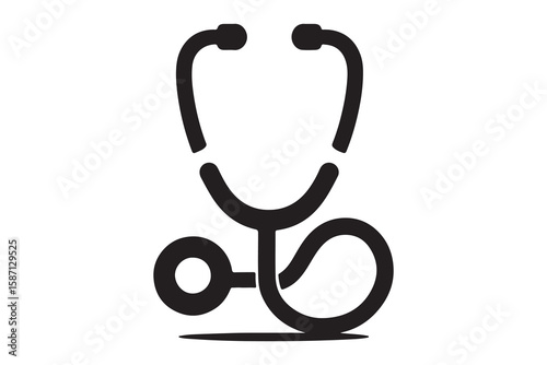very simple flat and minimalist Stethoscope silhouette in black on a white background