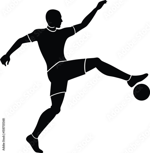 Soccer Player Kicking Ball Vector Silhouette