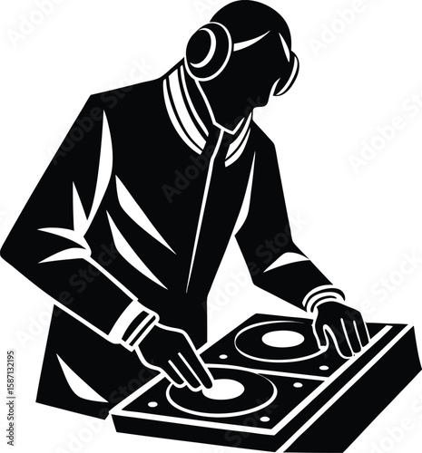 DJ Mixing Music on Turntable Silhouette