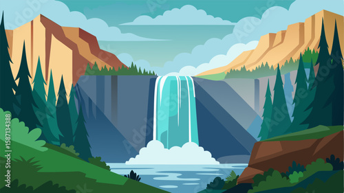 The power and grace of a massive waterfall surrounded by the tranquil stillness of the forest.
