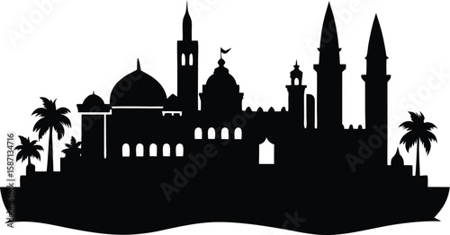 Middle Eastern Mosque Skyline Vector Silhouette
