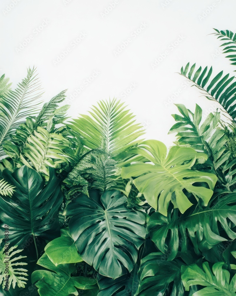 Fototapeta premium Lush foliage arrangement against a plain background.
