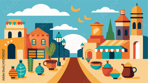 The street lined with handcrafted goods and trinkets from local artisans showcasing the citys diverse culture.