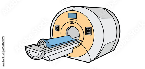 Illustration of a modern mri scanner machine with a patient bed