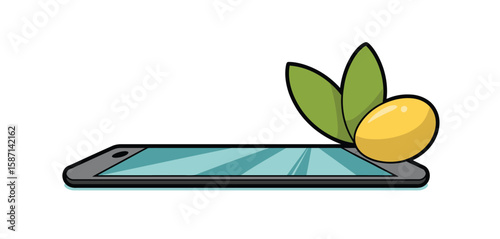 Smartphone with a yellow olive and green leaves on its screen