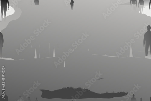 Group of Shadowy Ghosts Floating in Dark Room