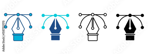 Pen Tool Icon Set With Multiple Styles. Vector Illustration