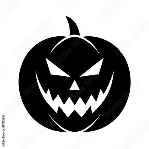 Silhouette a spooky Halloween pumpkin with a carved face jackolantern scary